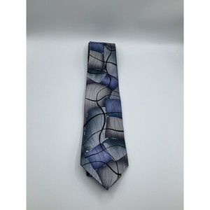 J Garcia Mens 100% Silk Moon Mountains Tie Blue Gray Funky Abstract